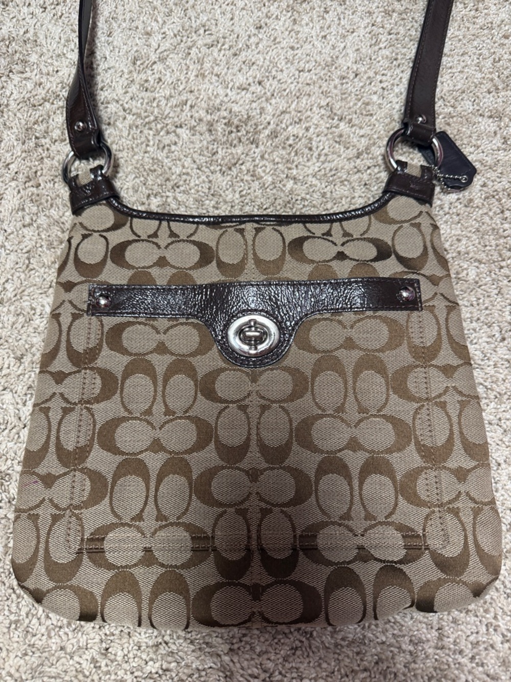Coach Signature Canvas Shoulder Bag in Brown and Tan